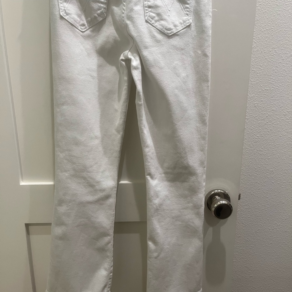 MOTHER Women's Straight Leg White Jeans—Hustler Ankle Fray